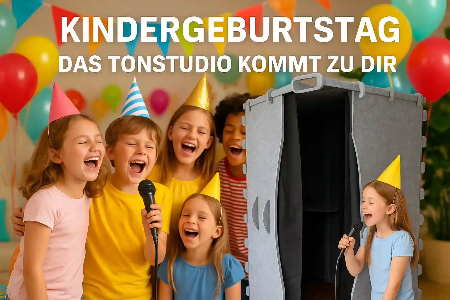 Kindergeburtstag mit mobilem Tonstudio Erfurt – Kinder feiern vor Ort, singen ins Mikrofon und nutzen eine mobile Gesangskabine, Geburtstags-Party mit Musik und Spaß in Thüringen